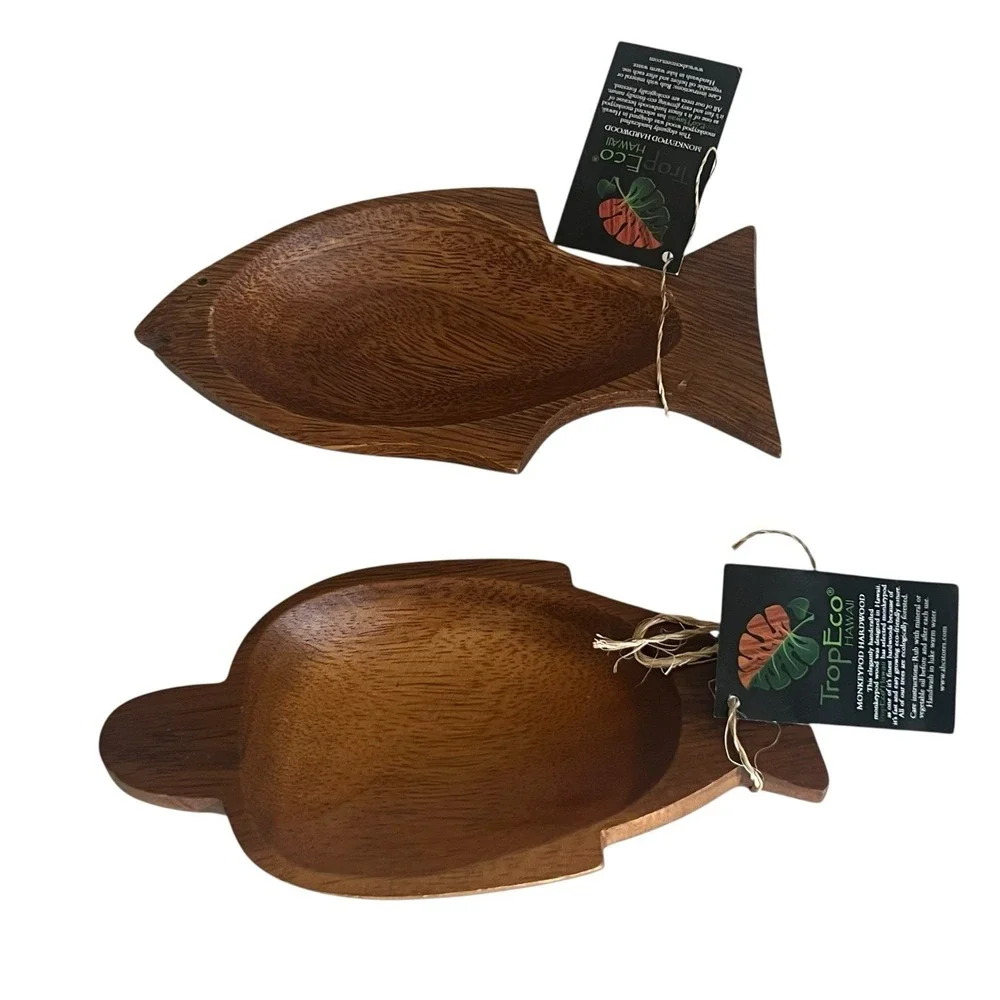 Vintage Set Of 2 Hand Carved Monkey Pod Wood Small Bowl Trinket Nut Serving Dish